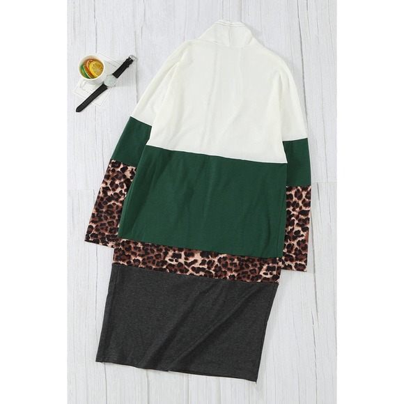 Leopard Color Block Open Front Longline Cardigan - Picture 6 of 9